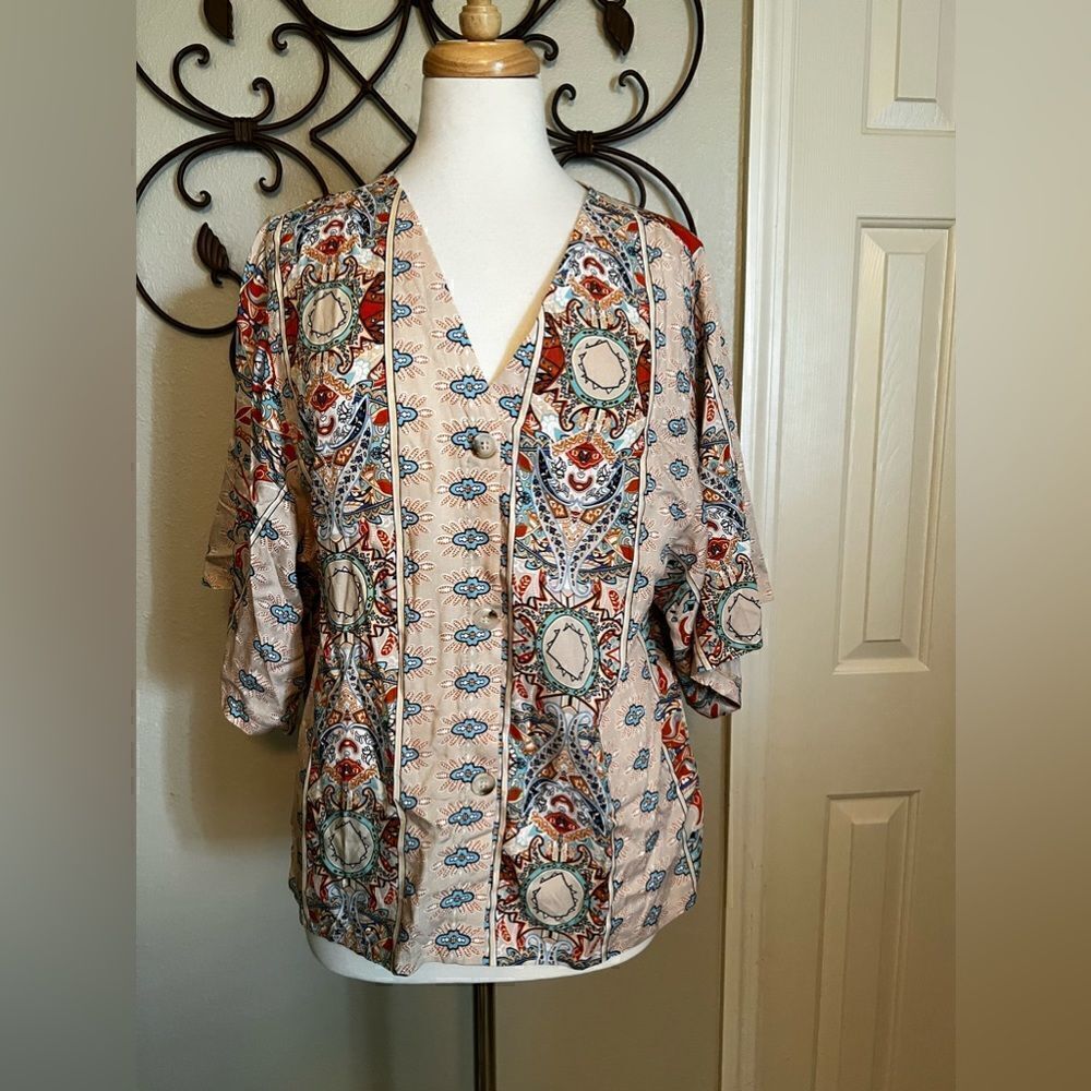 Boho Floral Print Kimono Sleeve Oversized Top